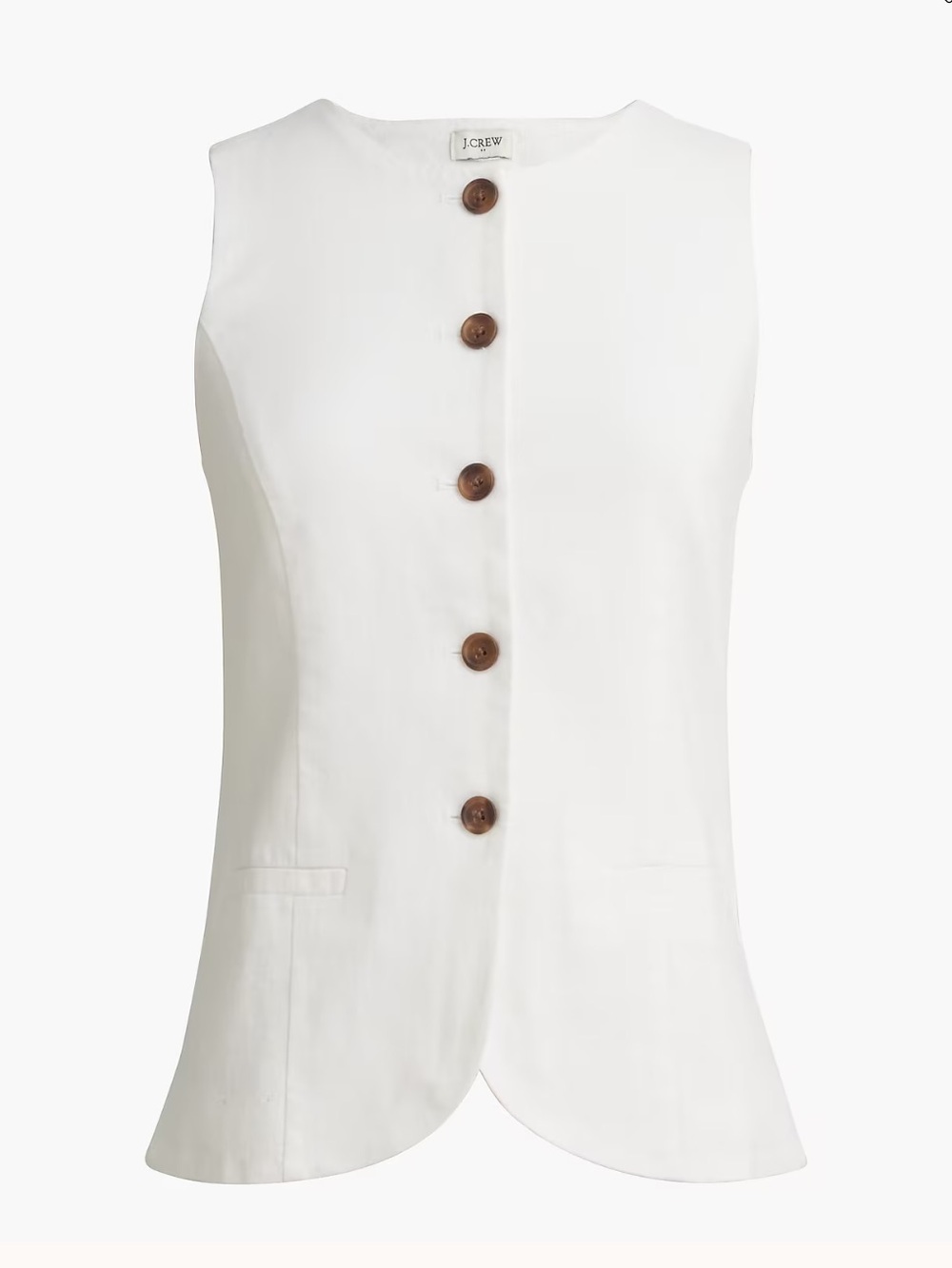 J crew white Linen-blend button-front vest